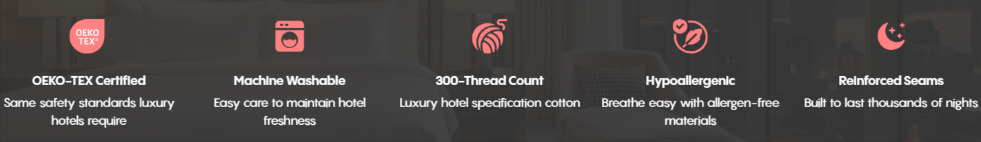 FluffCo Luxury Hotel Pillow features